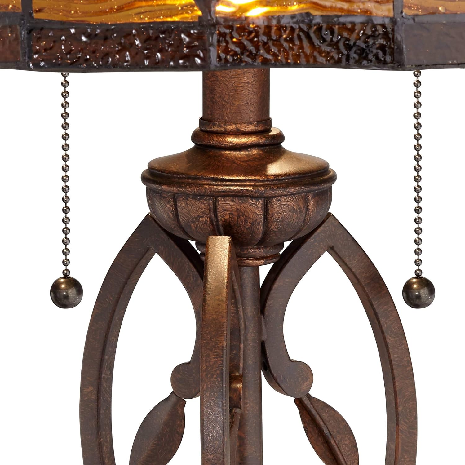 Bronze Brown Table Lamp with Antique Glass Shade Z37842
