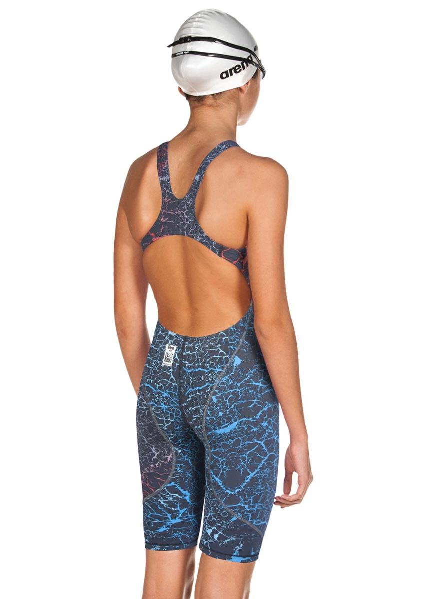 Girls' Powerskin Kneeskin Open Back Tech Suit Swimsuit - Storm Blue/Red 26 I3417