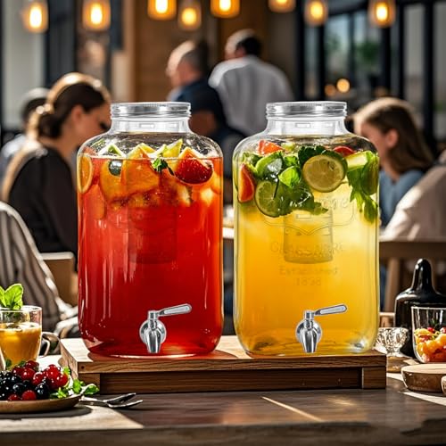 1 Gallon Glass Drink Dispenser with Stand, 2 Pack D914