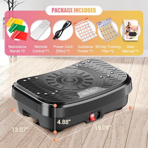 Vibration Plate Exercise Machine with Training Poster, 3 Resistance Bands, Adjustable Speeds M6799