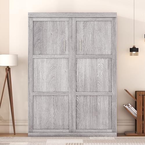 Gray Full Size Wood Murphy Bed with Shelves N836172
