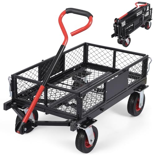 Steel Garden Dump Cart with Removable Mesh Sides and 10-Inch Wheels L880524