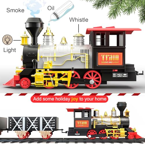 Large Train Cars Christmas Train Set with Real Smoke, Lights and Sounds U951162