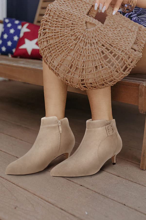 Pointed Toe Ankle Boots Kitten Heels Faux Suede Booties Side Zipper Dress Shoes Z298