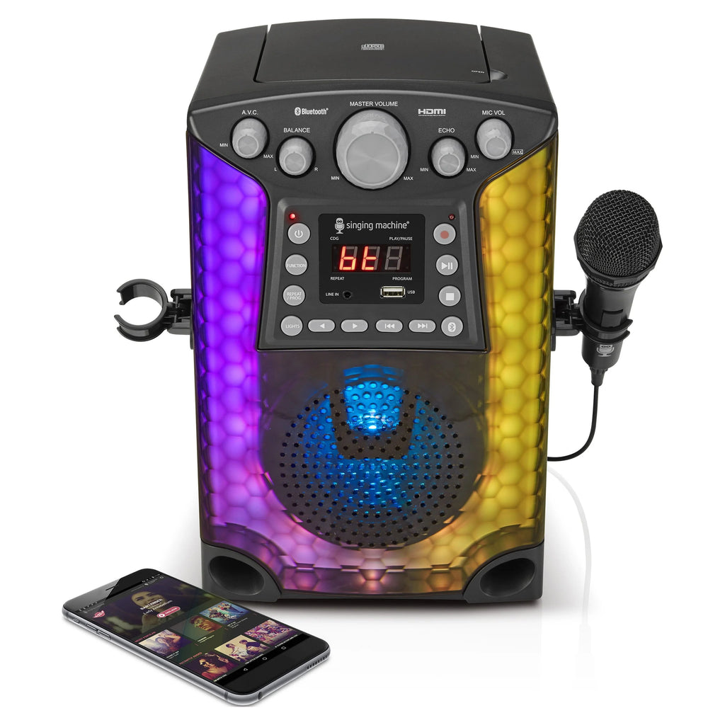 Black Bluetooth CD+G Karaoke Sound System with LED Lights O6507