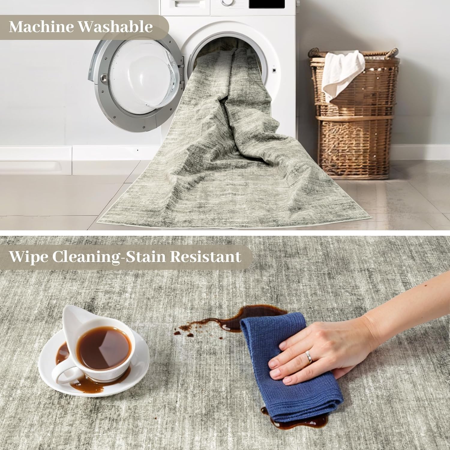 9x12 Washable Non Slip Grey Area Rug L574