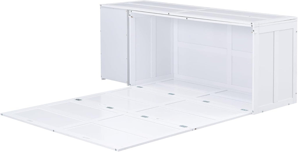 Queen Size White Murphy Bed with Rotating Desk D19369