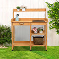 Natural Wooden Potting Bench with Sink and Storage Shelf X605