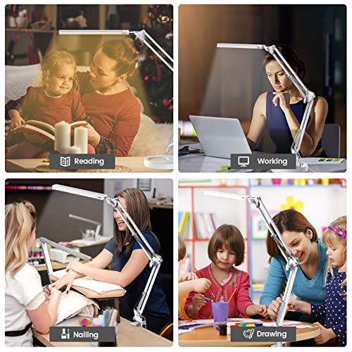 LED Desk Lamp with Clamp, 3 Lighting 10 Brightness Modes, Black E6114