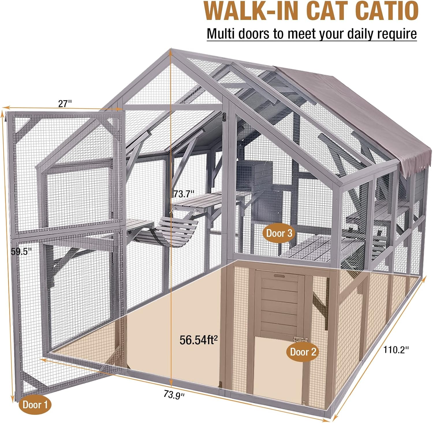 Large Cat House with Waterproof Roof Wooden Cat Enclosure I55217