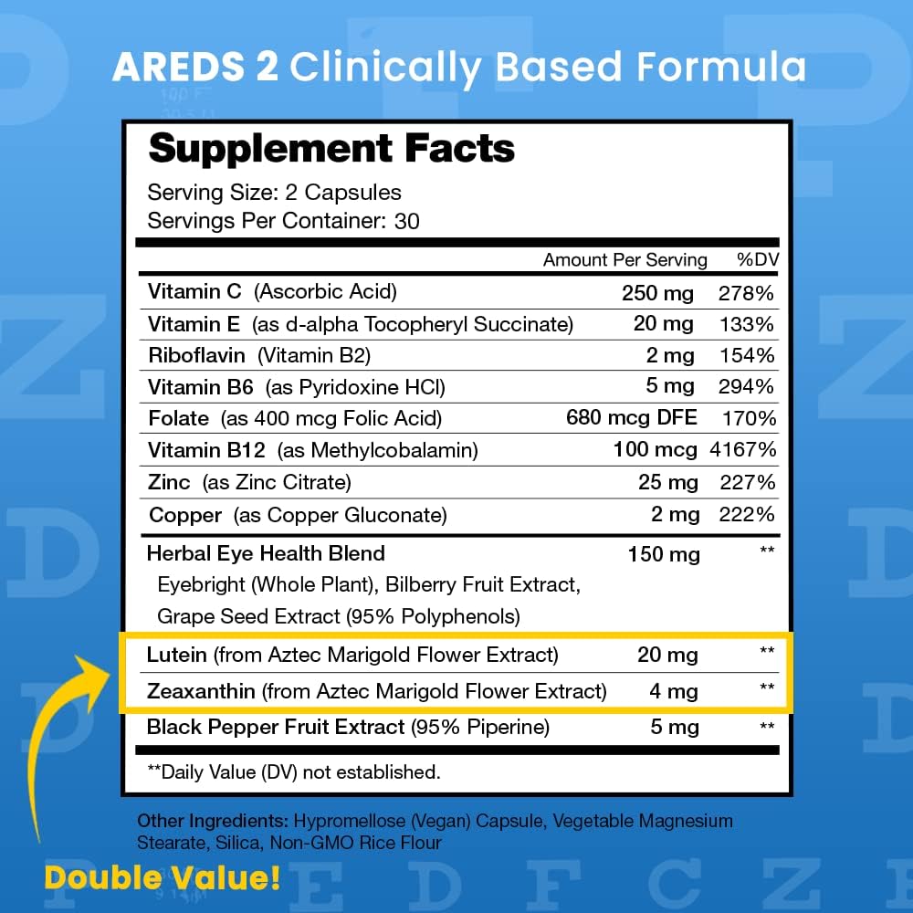 60 Capsules Eye Support Vitamins with Lutein, Zeaxanthin & Bilberry Y265098
