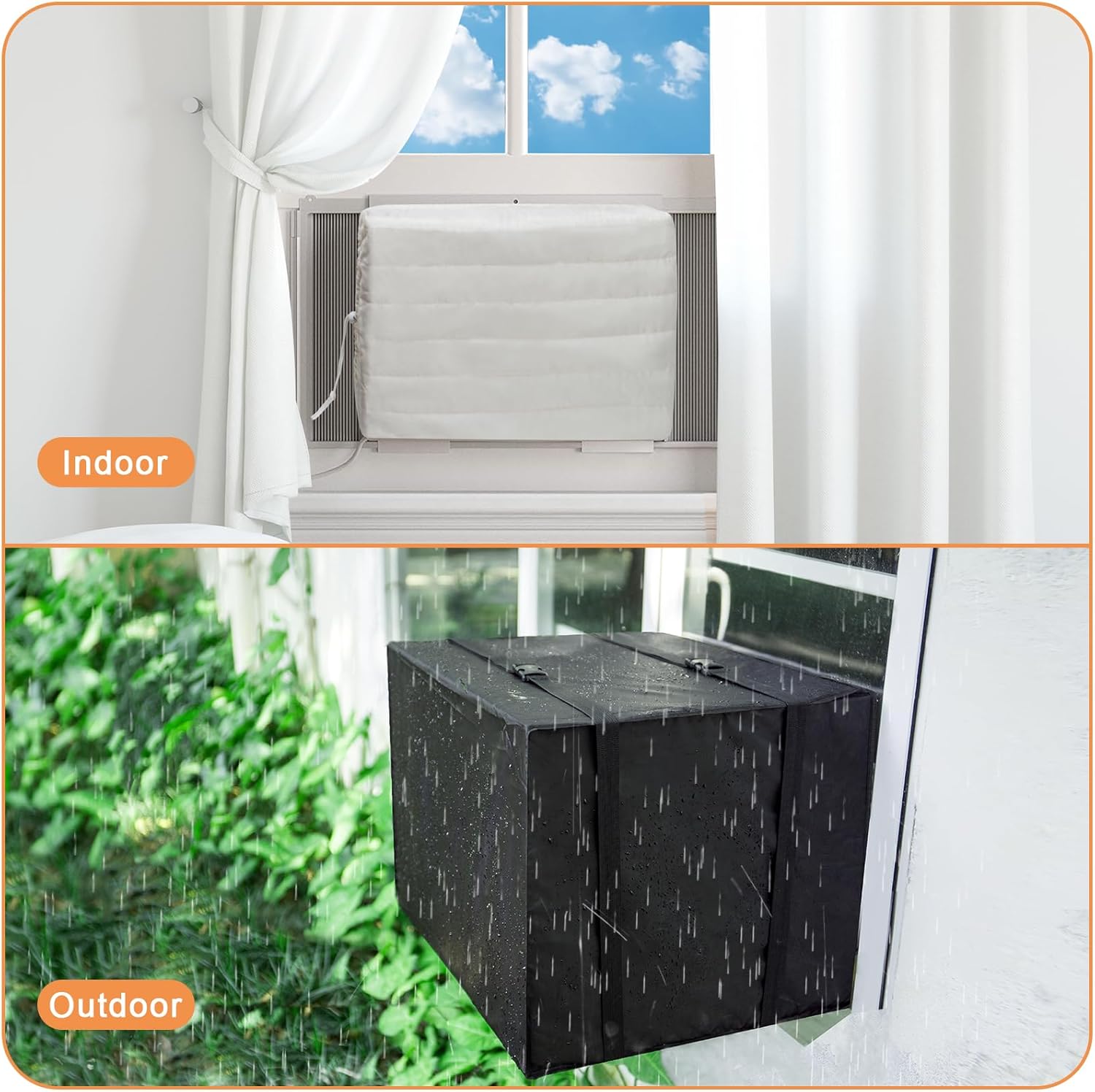 White Window Air Conditioner Cover with Black Outdoor Cover Q94547