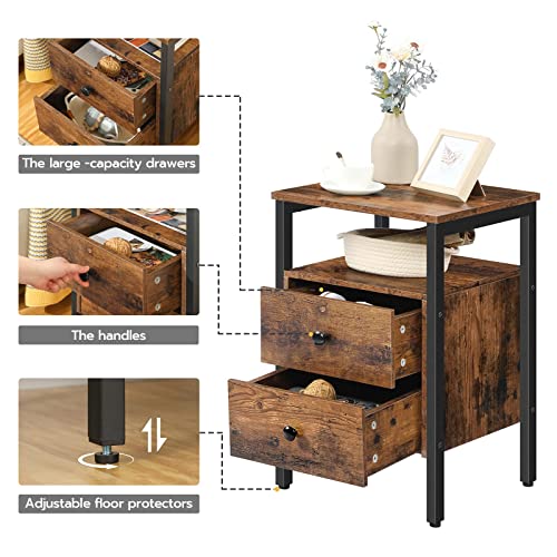 Rustic Brown and Black Nightstand with 2 Drawers and Storage Shelves R4275