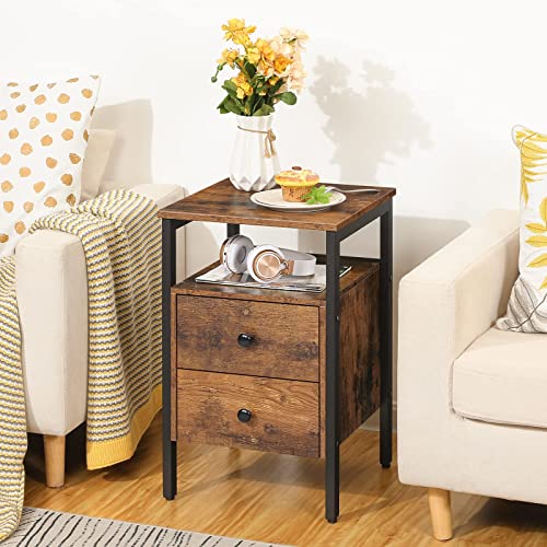 Rustic Brown and Black Nightstand with 2 Drawers and Storage Shelves R4275