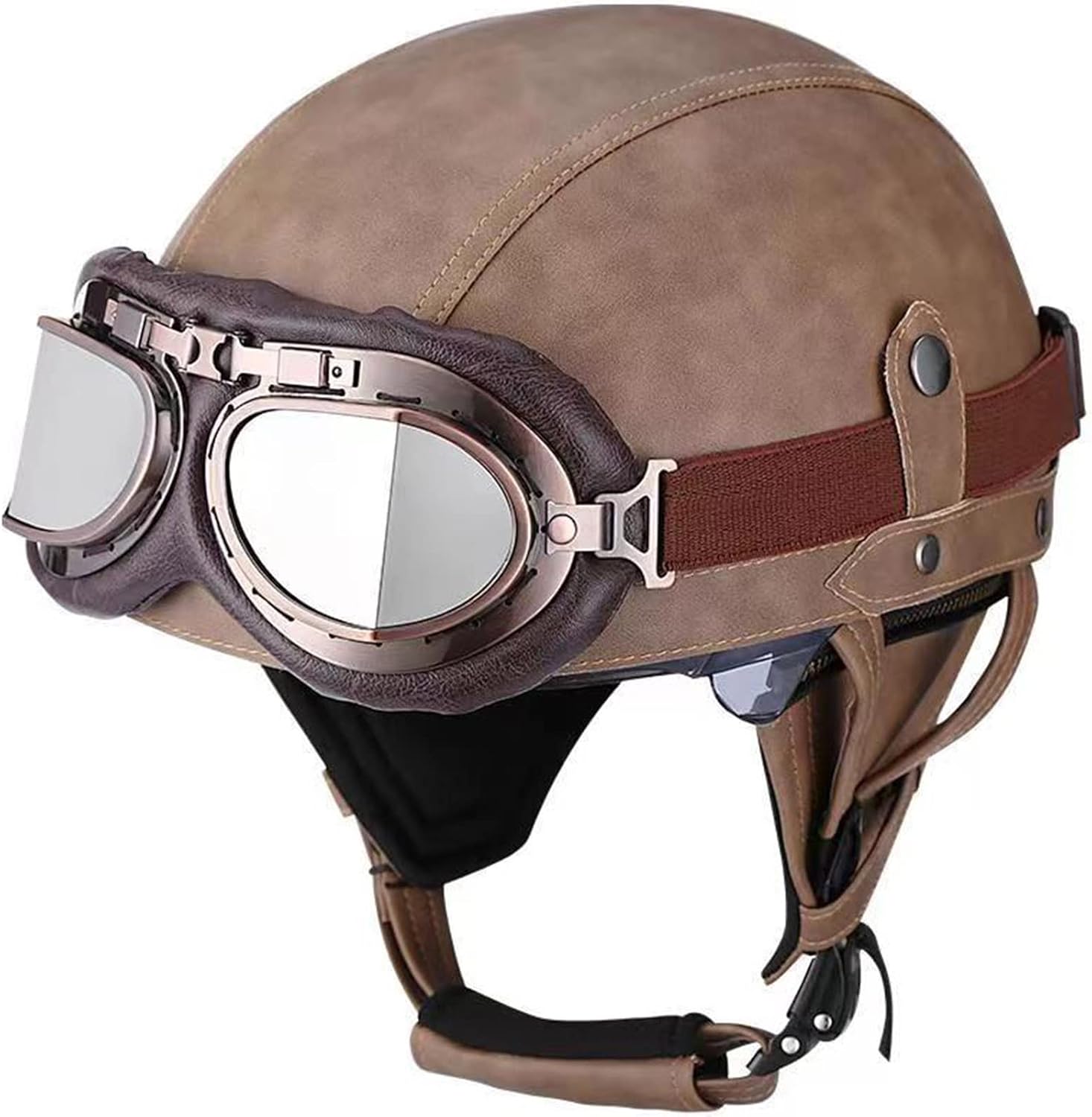 Brown Retro Open Face Leather Motorcycle Helmet DOT Certified O1250