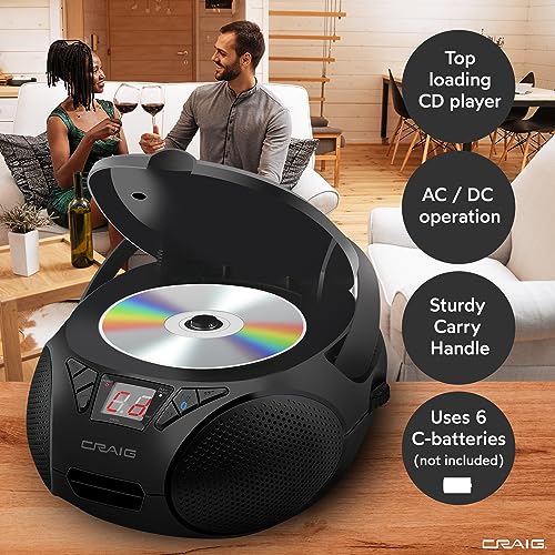 Portable Top-Loading Stereo CD Boombox with AM/FM Radio Bluetooth Q486