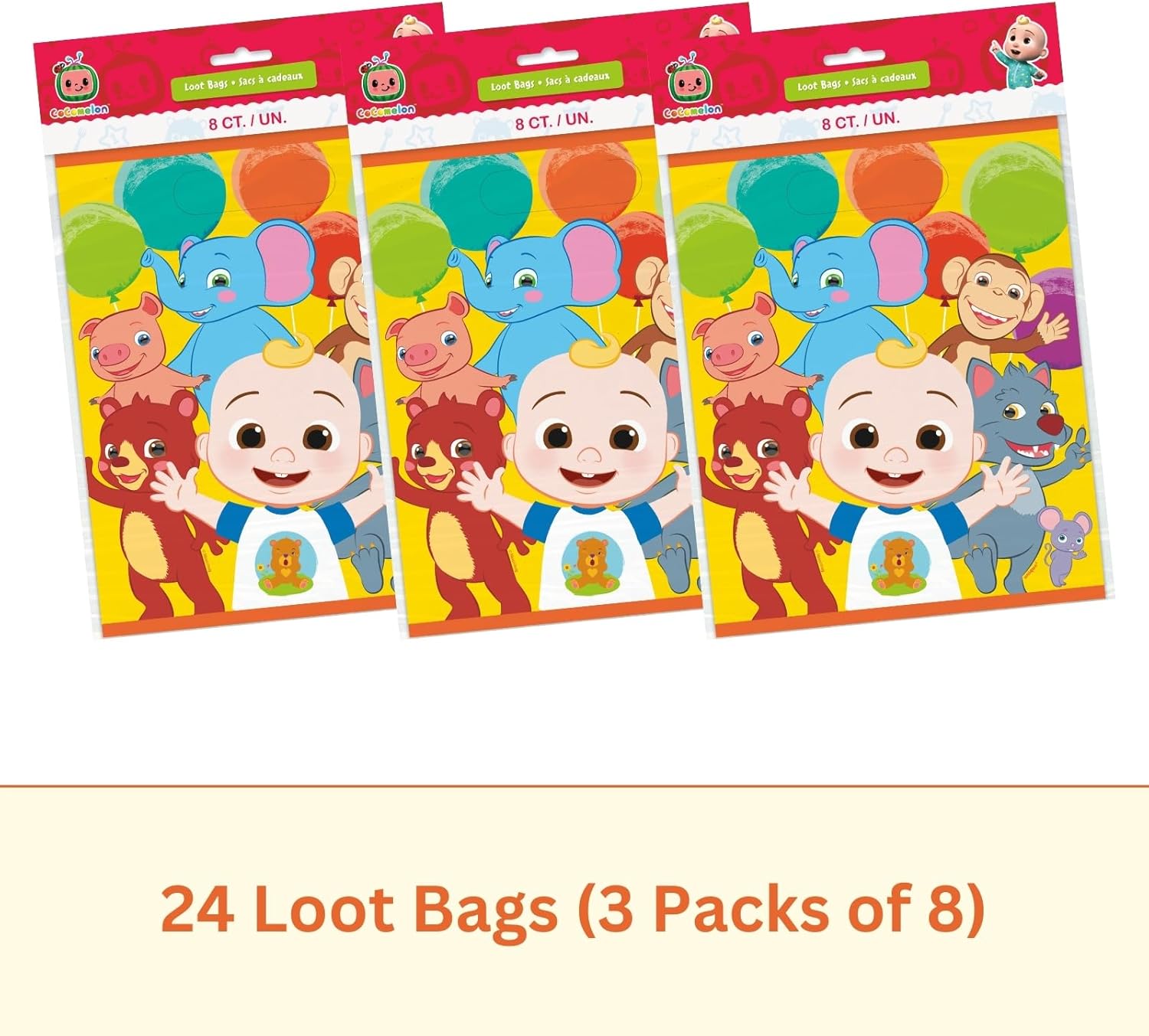 24 Cocomelon Plastic Party Favor Bags P57809