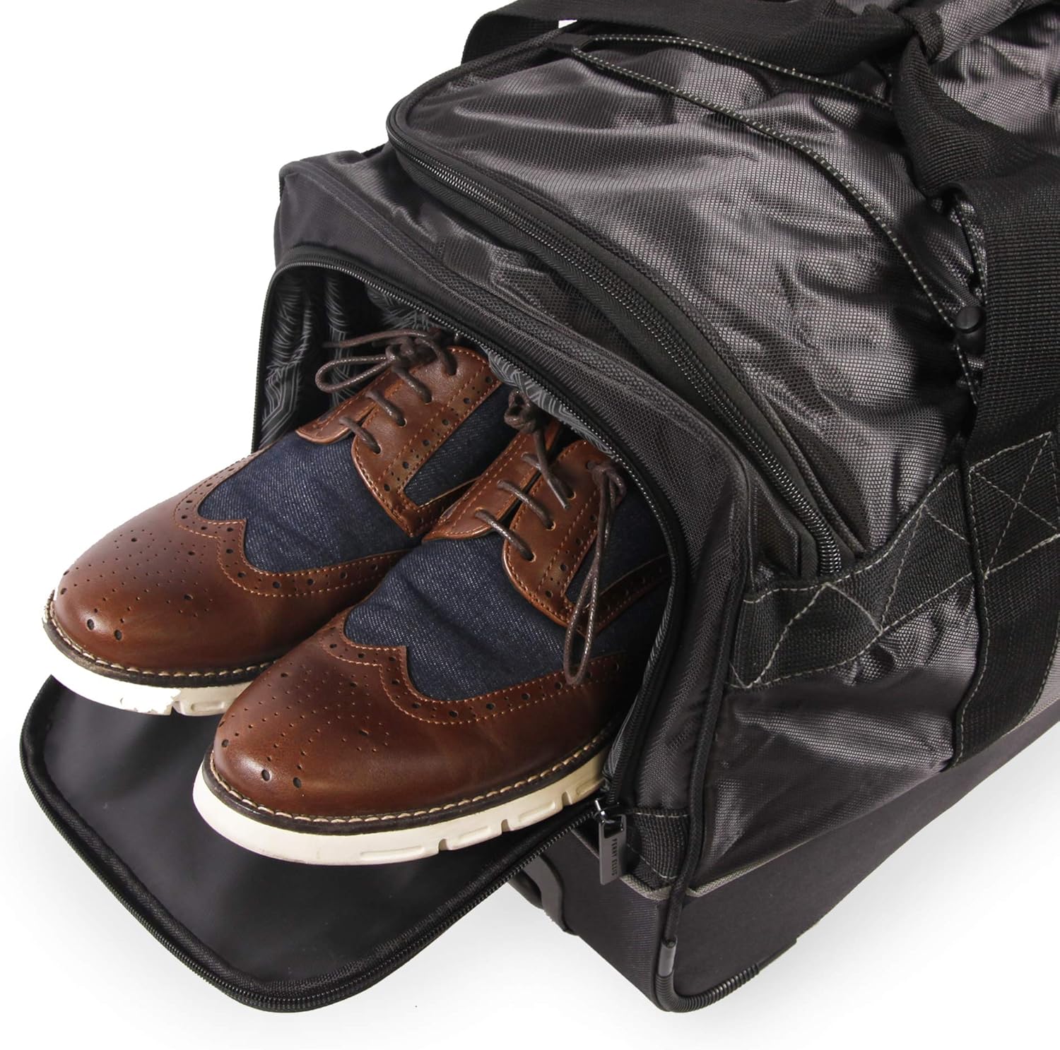 Black Grey Lightweight Rolling Duffel Bag V398
