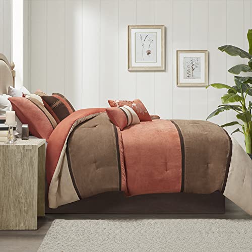 Brown 7 Piece Queen Faux Suede Comforter Set U834
