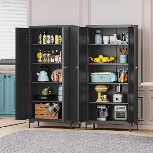 Black 61 inch Metal Pantry Storage Cabinet with Adjustable Shelves L96806