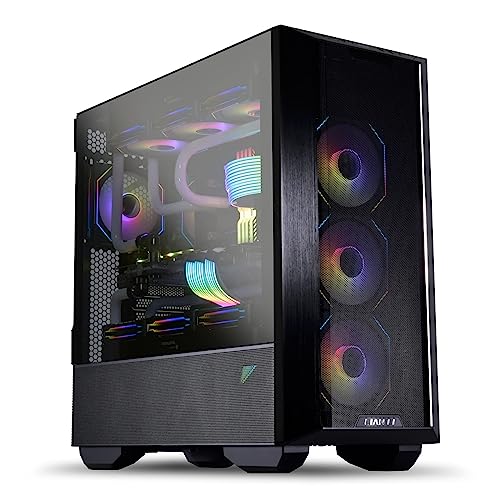 Black E-ATX PC Case with Tempered Glass Doors, Mesh Panels, 4x140mm PWM Fans H553961