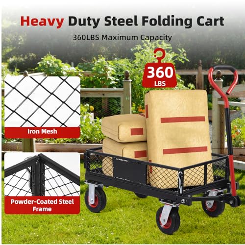 Steel Garden Dump Cart with Removable Mesh Sides and 10-Inch Wheels L880524