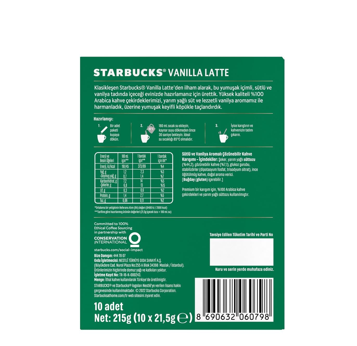 Vanilla Latte Instant Coffee, 1 box 10 packets U5579