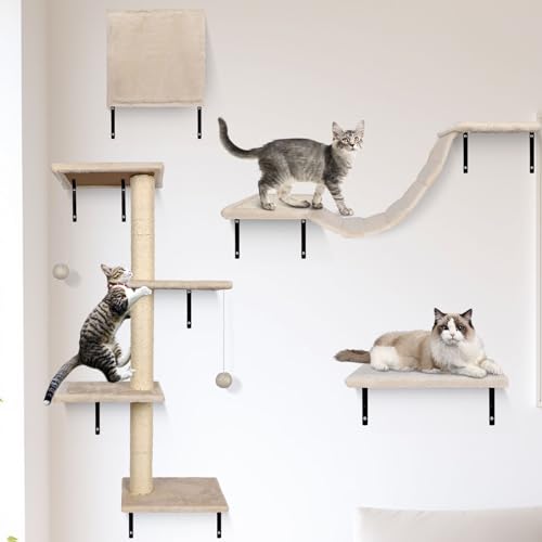 Grey 4 PCS Wood Cat Wall Shelves M6706