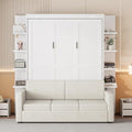 Queen Size Wood Murphy Bed with Storage Shelves and Sofa P72187