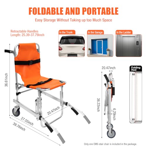 Foldable Stair Chair with 2 Wheels, 350 lbs Load Capacity (Orange) U543