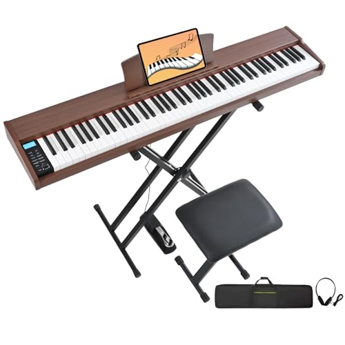 88 Key Semi Weighted Digital Piano with Bench, Stand, Sustain Pedal, Headphone (Black) G9435
