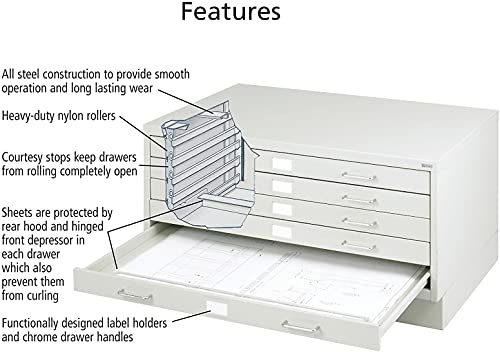 5 Drawer Light Gray Metal Flat File Cabinet J4489
