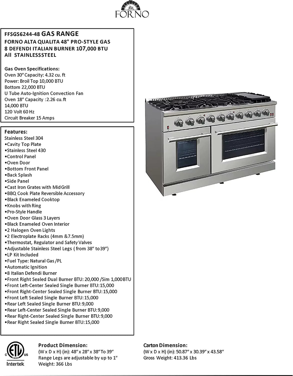 Gold Professional 48" Freestanding Gas Range C541