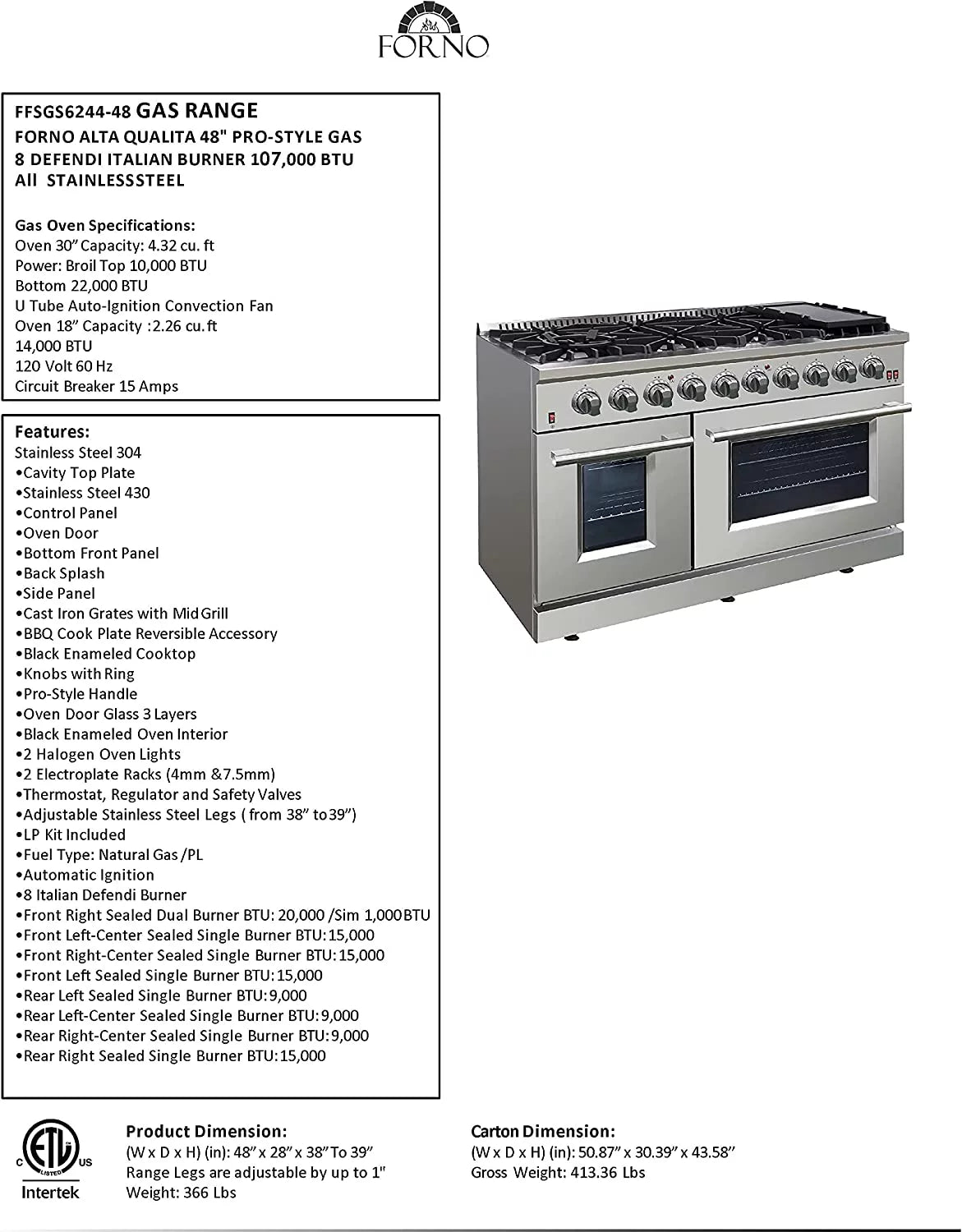 Gold Professional 48" Freestanding Gas Range C541