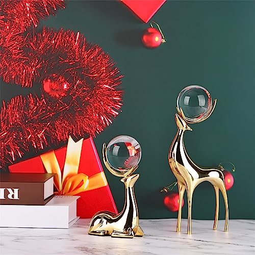 Crystal Ball Reindeer Figurine Statues Set of 2 Copper Reindeer Ornaments Q447882