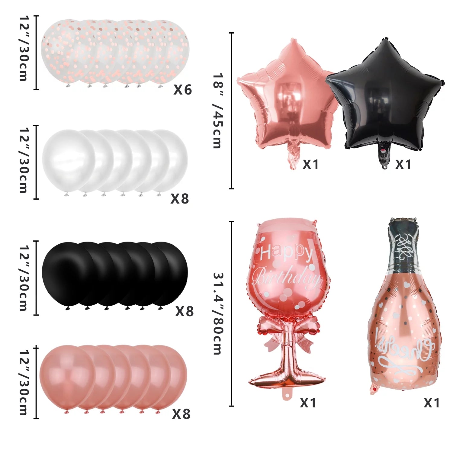 Rose Gold and Black Birthday Banner, Balloons, Fringe Curtains, Tablecloth and Cake Topper R107
