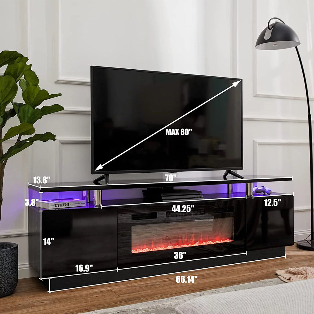 Black 70" Fireplace TV Stand with LED Lights V18648