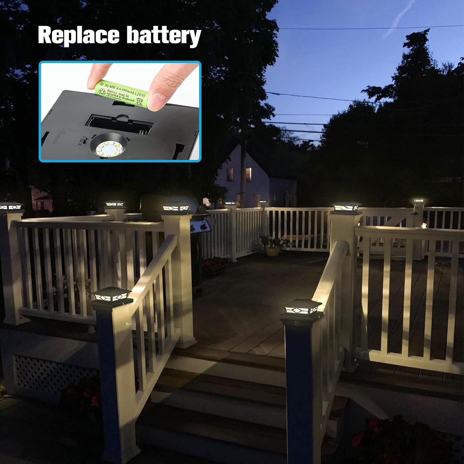 12 Pack White Solar Post Cap Lights and 6 Pack Black Solar Fence Post Cap Lights S9820