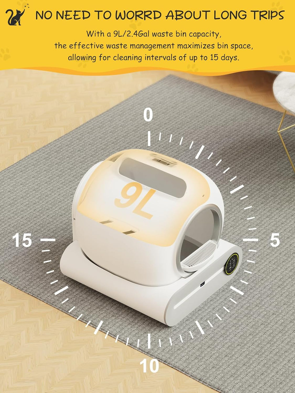 White Smart Self-Cleaning Litter Box 65L+9L Capacity K405