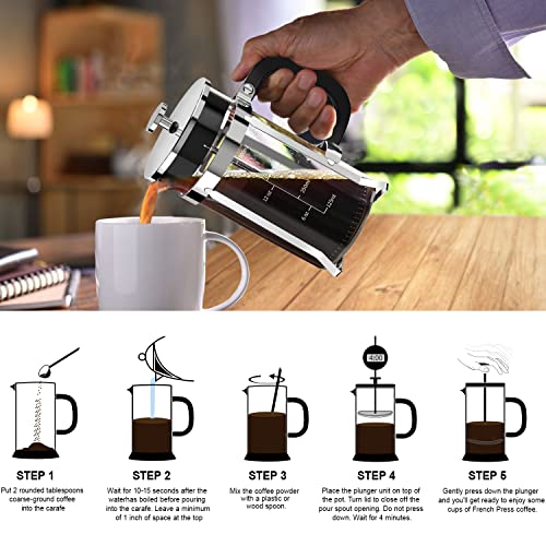 304 Stainless Steel Borosilicate Glass French Press Coffee Maker with 4 Filter M1892