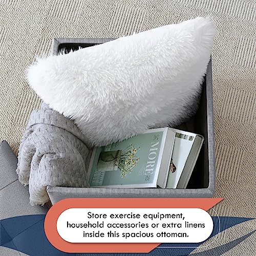 Gray Linen Tufted Square Storage Ottoman with Lift Off Lid Q41182