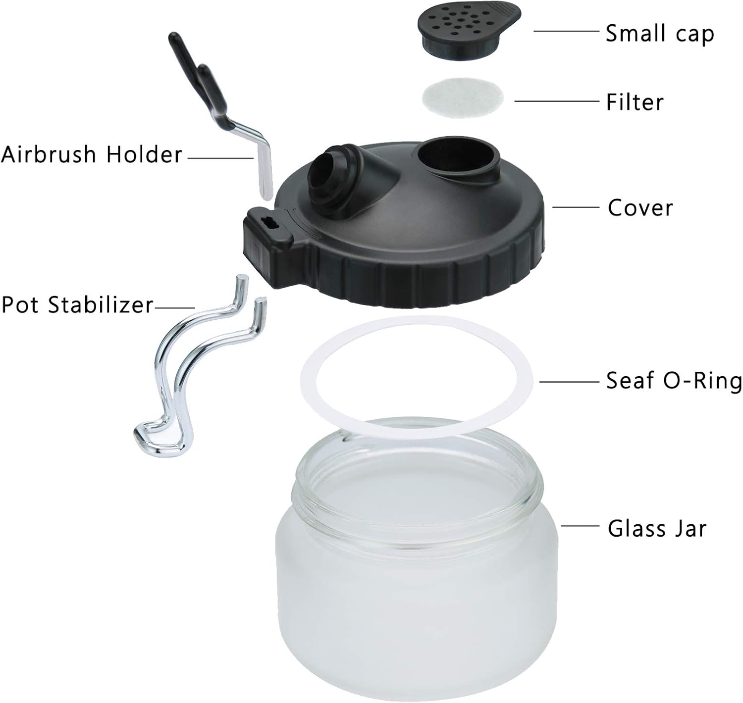 Airbrush Cleaning Pot Glass Jar Kit with Holder Station I16057