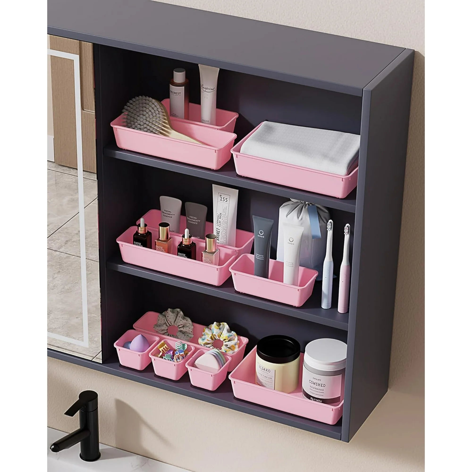 25 PCS Plastic Drawer Organizers Set, 4-Sizes (Pink) H257574
