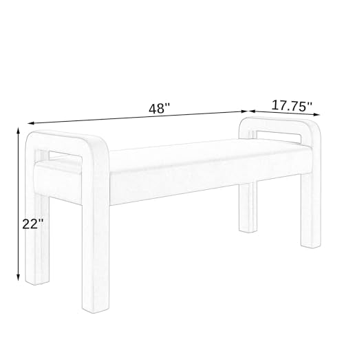 Beige Teddy Velvet Armrest Bench with Dark Brown Wooden Legs O530063