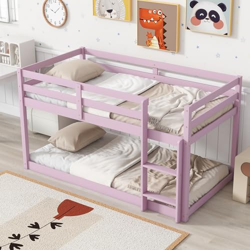 Twin Over Twin Wood Bunk Bed with Ladder Guardrails J34987