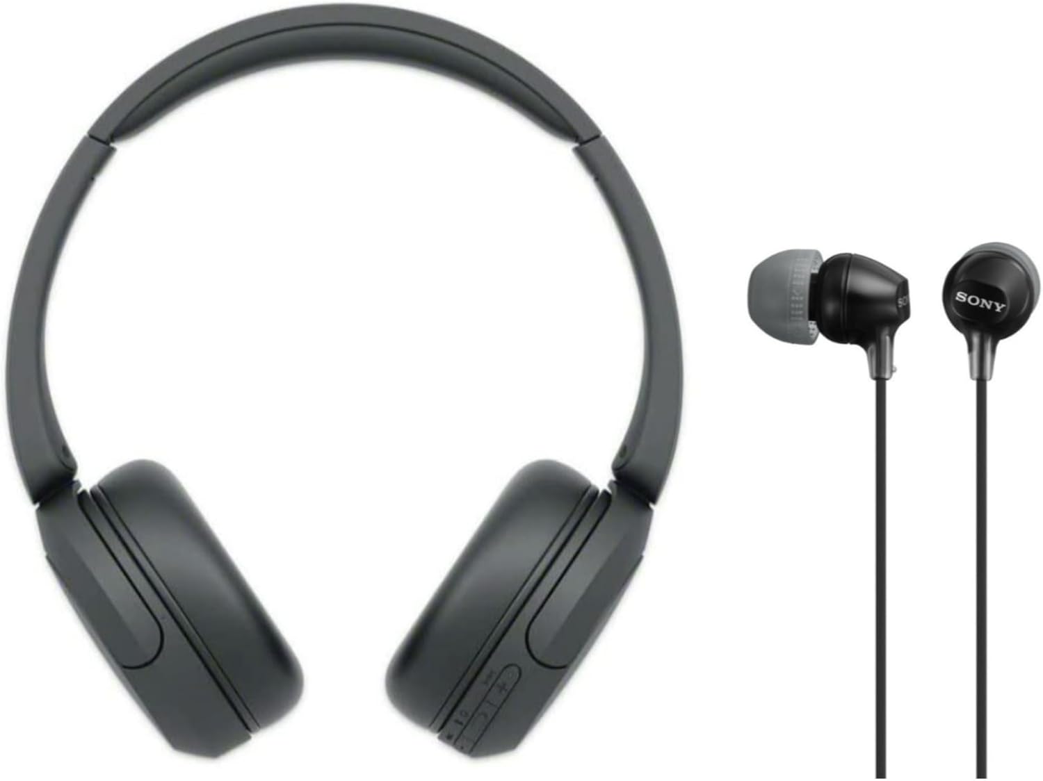 Wireless Bluetooth On-Ear Headphones with Microphone (Black) Bundle In-Ear Earbud Headphones (Black) (2 Items) W3159
