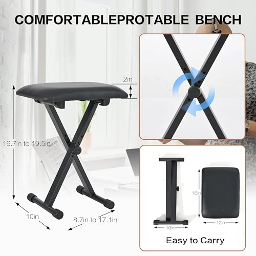 88 Key Semi Weighted Digital Piano with Bench, Stand, Sustain Pedal, Headphone (Black) G9435