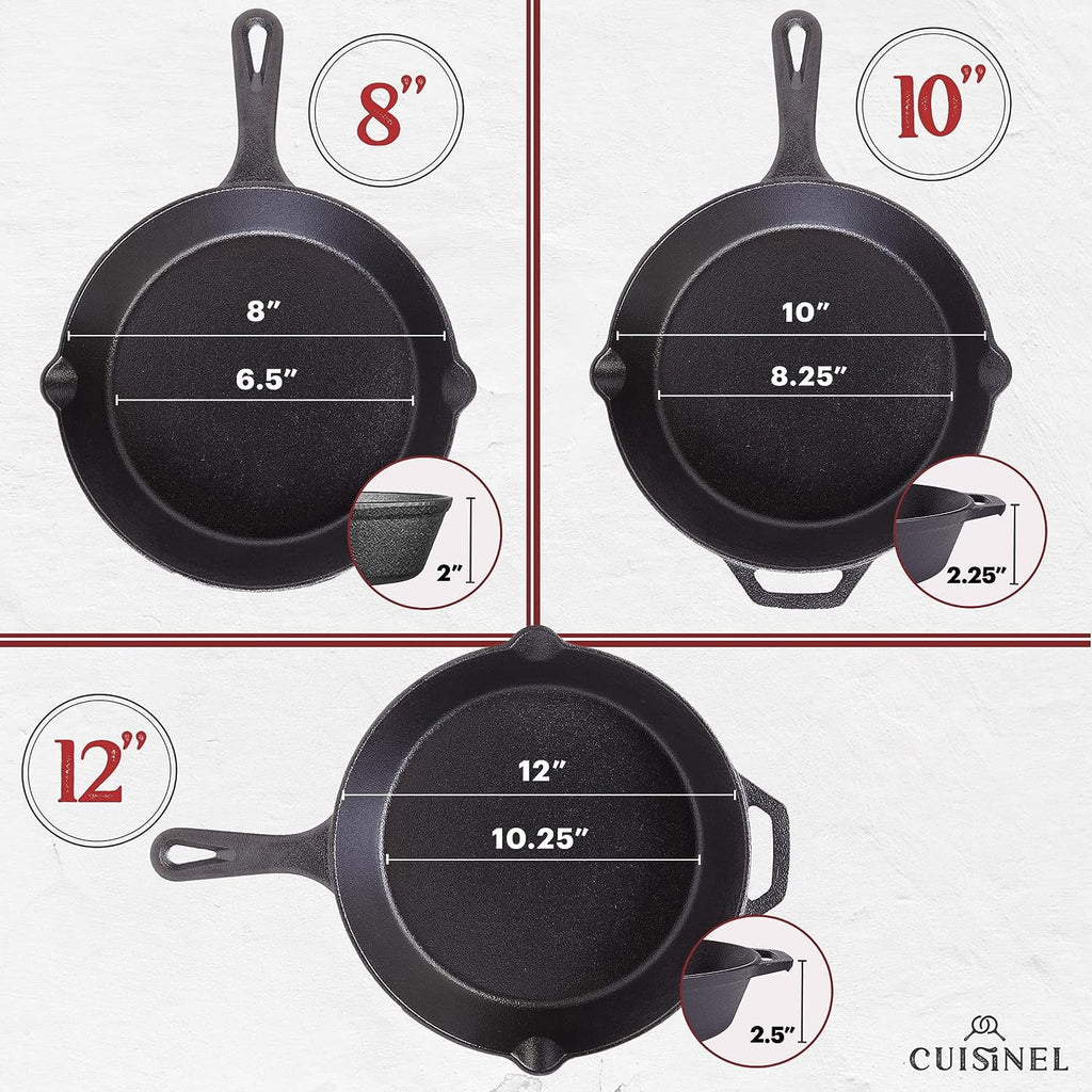 Pre-Seasoned Cast Iron Skillet Set with Lids U247