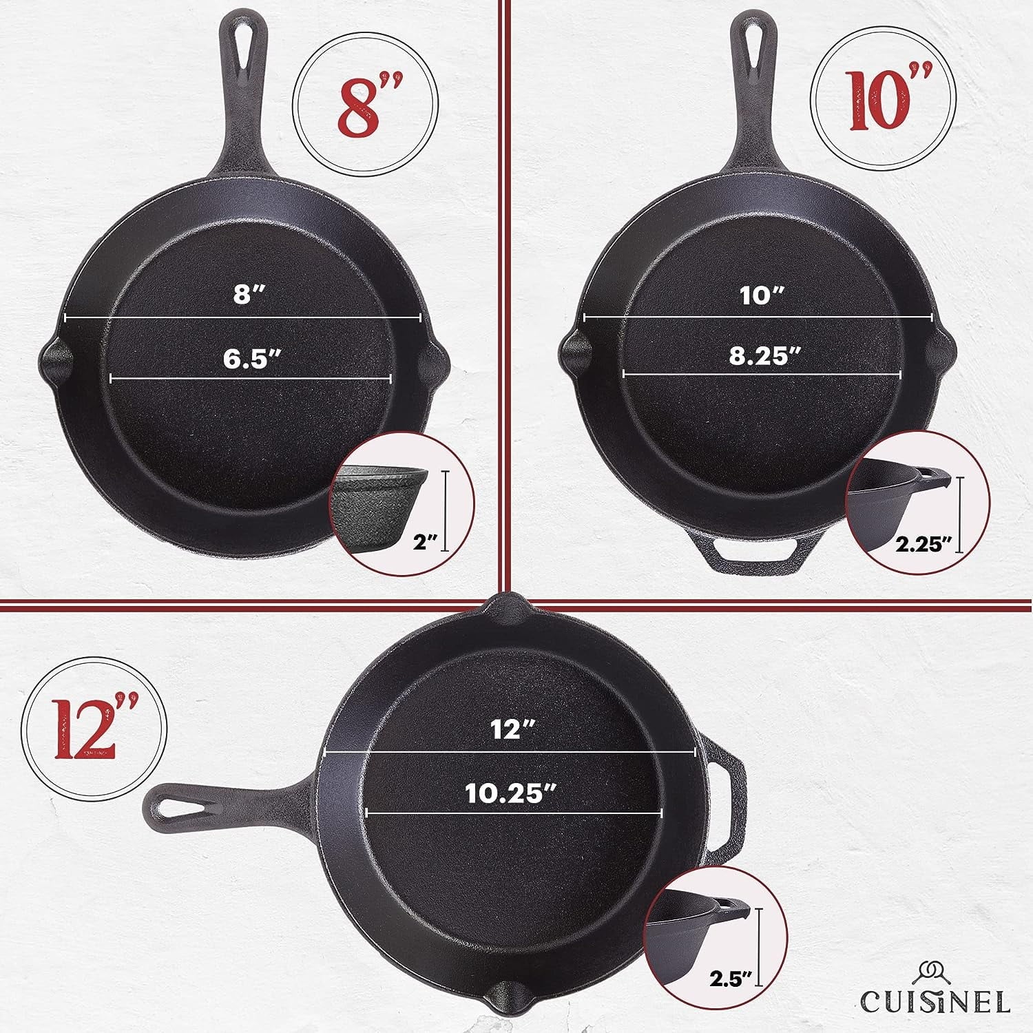 Pre-Seasoned Cast Iron Skillet Set with Lids U247