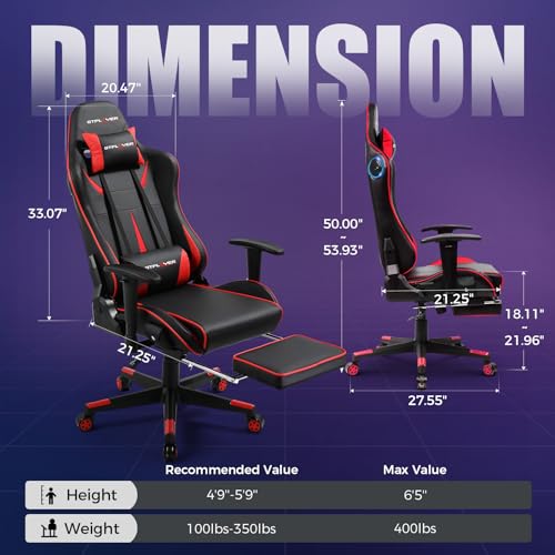 Gaming Chair with Speakers, Height Adjustable Reclining Chair with Footrest (Black) B260951